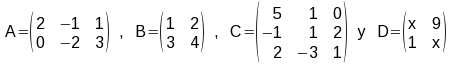 Matrices A , B , C y D