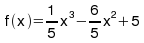 f(x)=1/5 x³ + 6/5 x² + 5